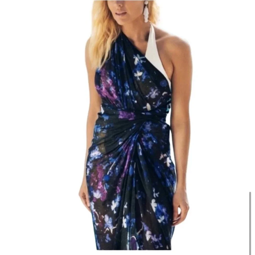 Peter Som Dream Floral Sarong Meteorite Coverup Dress Convertible Summer Beach D - Picture 14 of 15